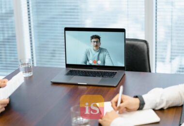 laptop video call desk