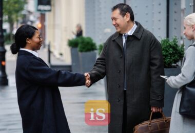 people greeting street