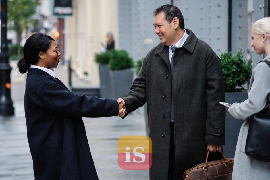 people greeting street
